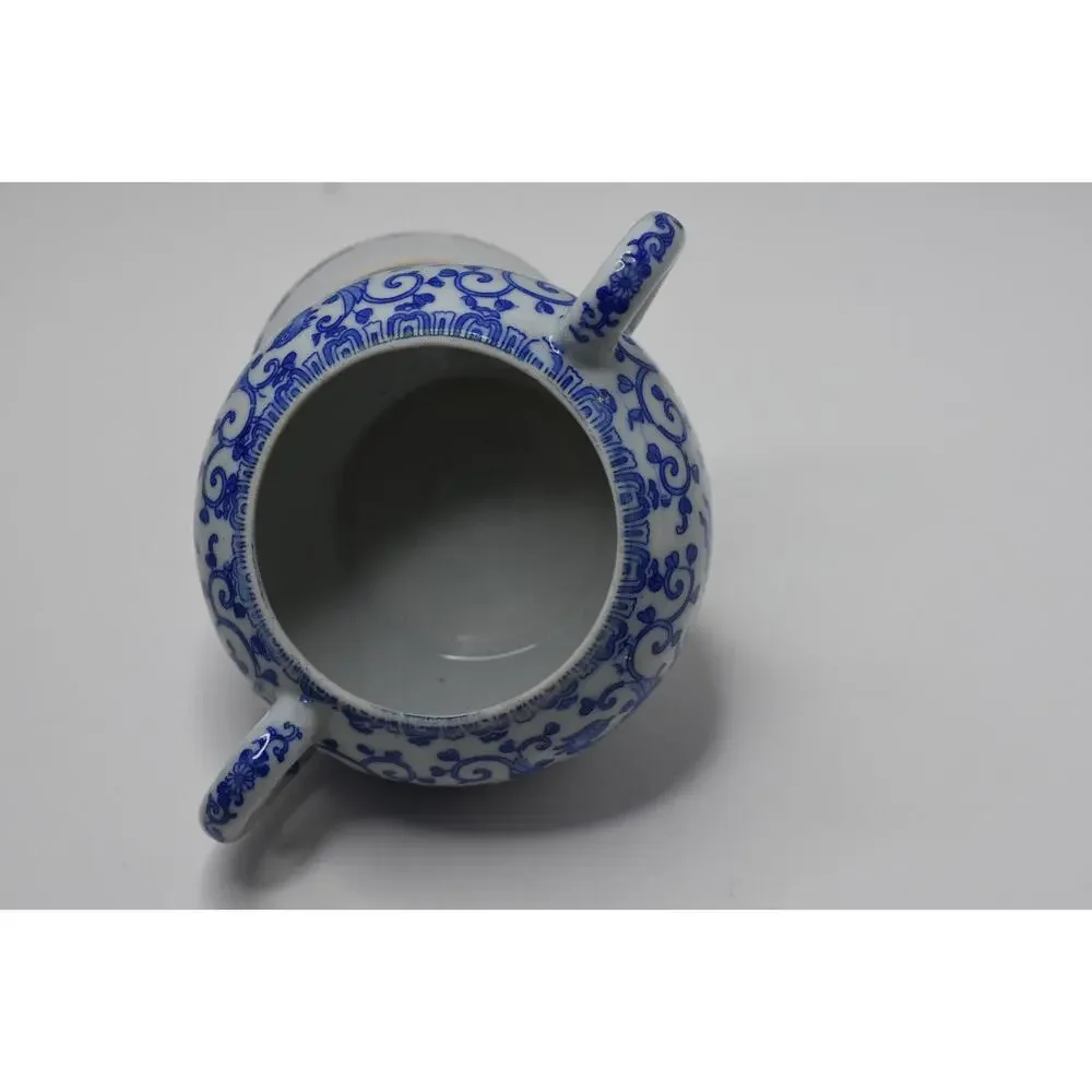 Vintage Blue & White Phoenix Fine Porcelain Sugar Lidded Bowl Japan